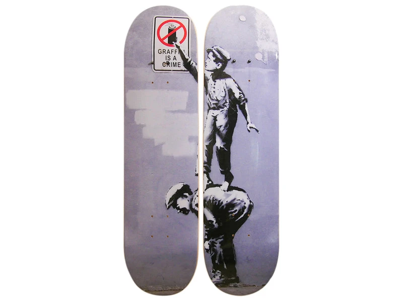 Skateboard Diptych – Graffiti Is A Crime Inspired By BANKSY 1 Skateboard Diptych – Graffiti Is A Crime Inspired By BANKSY